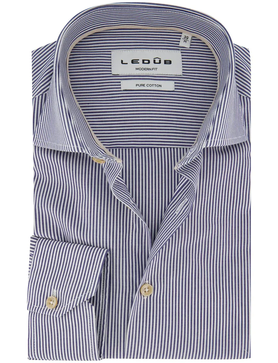 Ledub Modern Fit overhemd gestreept donkerblauw