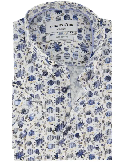 null Overhemden Ledub Modern Fit wit blauwe bloemen