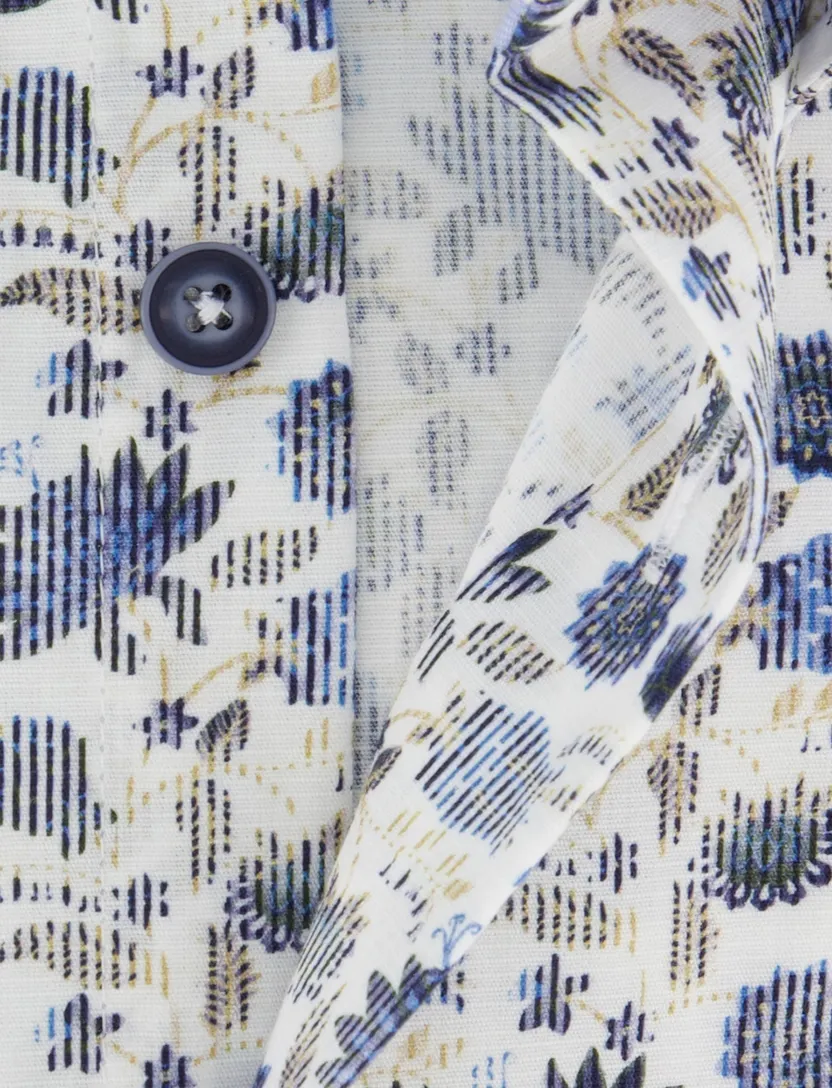 Overhemden Ledub Modern Fit wit blauwe bloemen