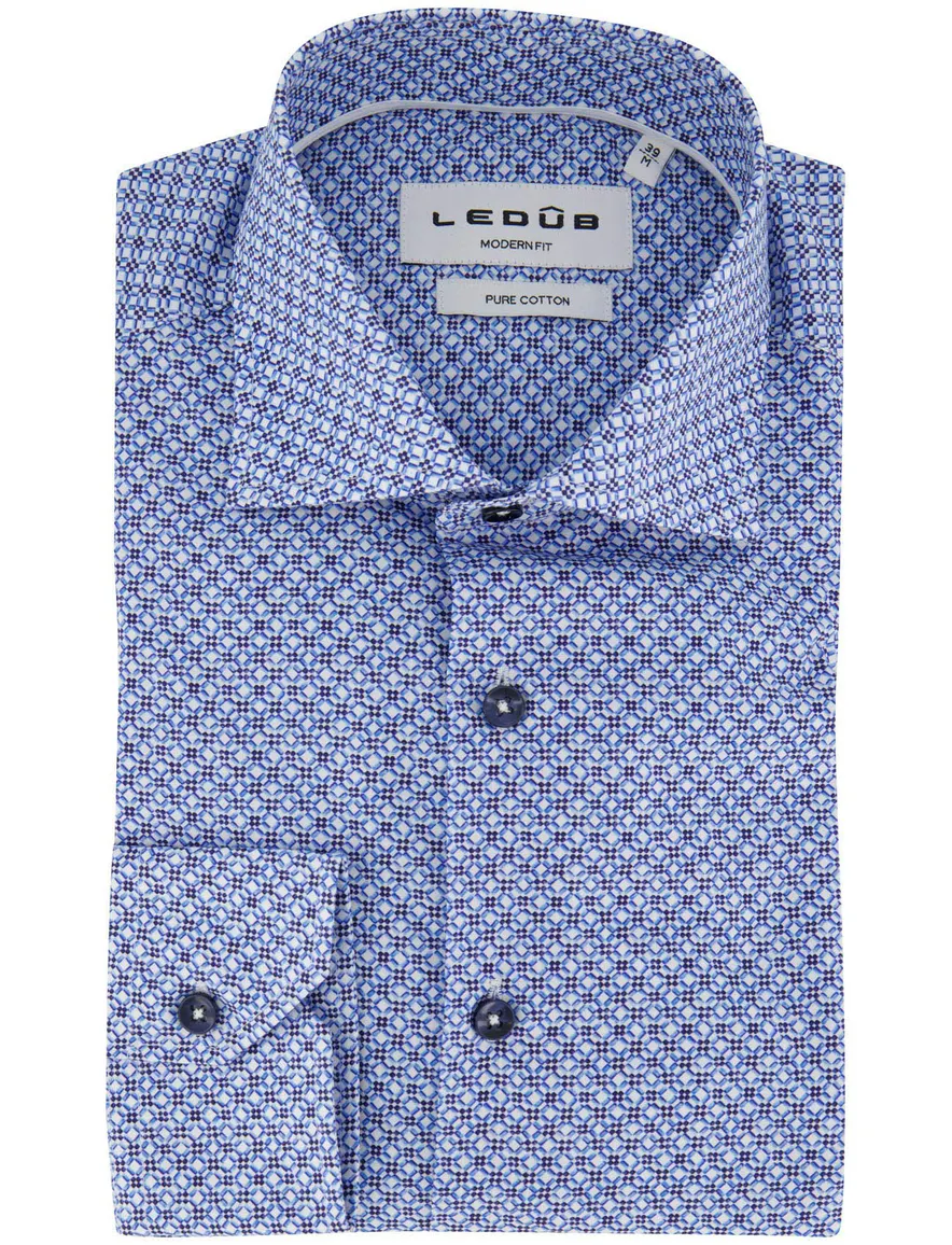 Ledub Modern Fit overhemd blauw geprint