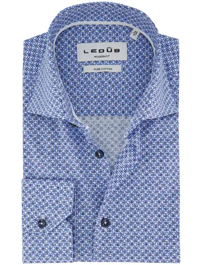 Ledub Ledub Modern Fit overhemd blauw geprint mouwlengte 7