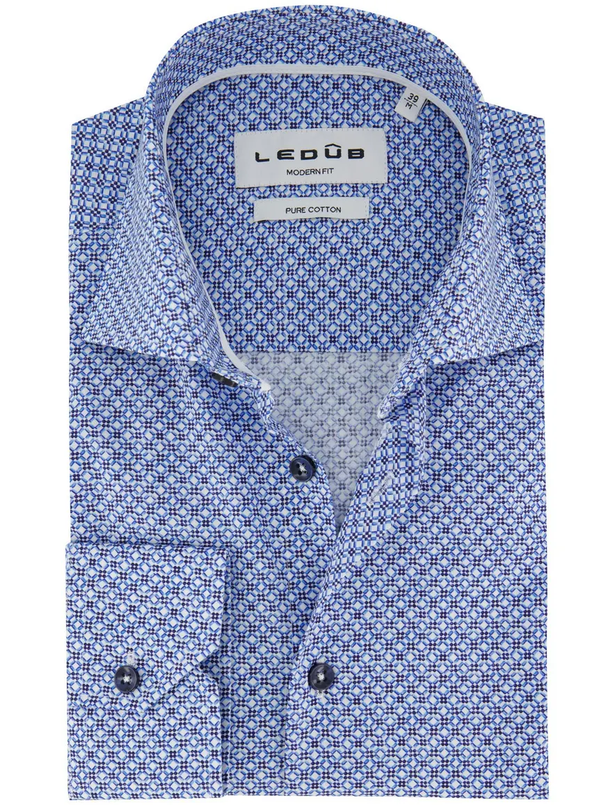Ledub Modern Fit overhemd blauw met print