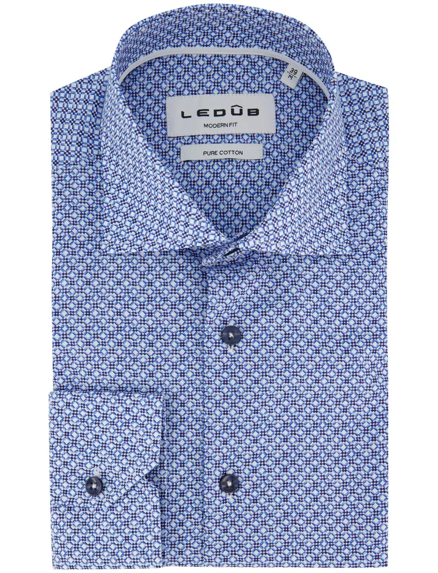 Ledub Modern Fit overhemd blauw met print