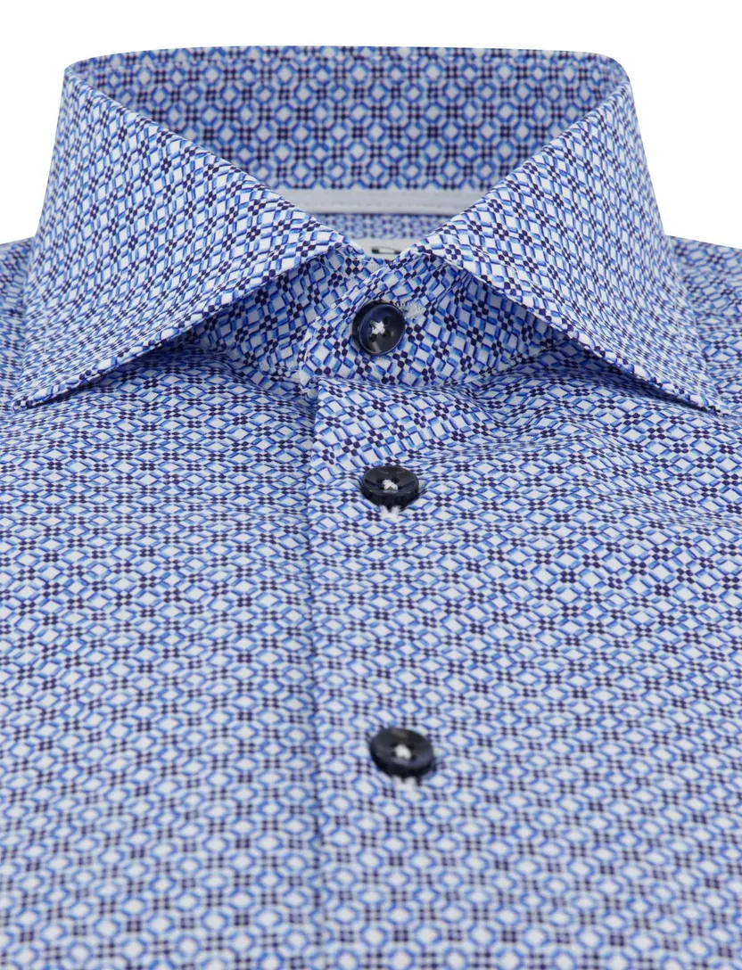 Ledub Modern Fit overhemd blauw geprint mouwlengte 7