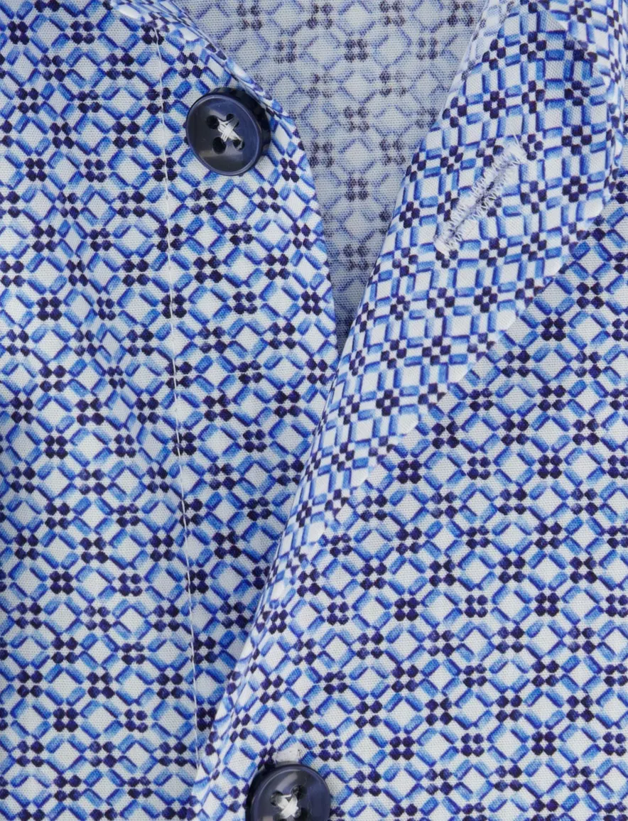 Ledub Modern Fit overhemd blauw met print