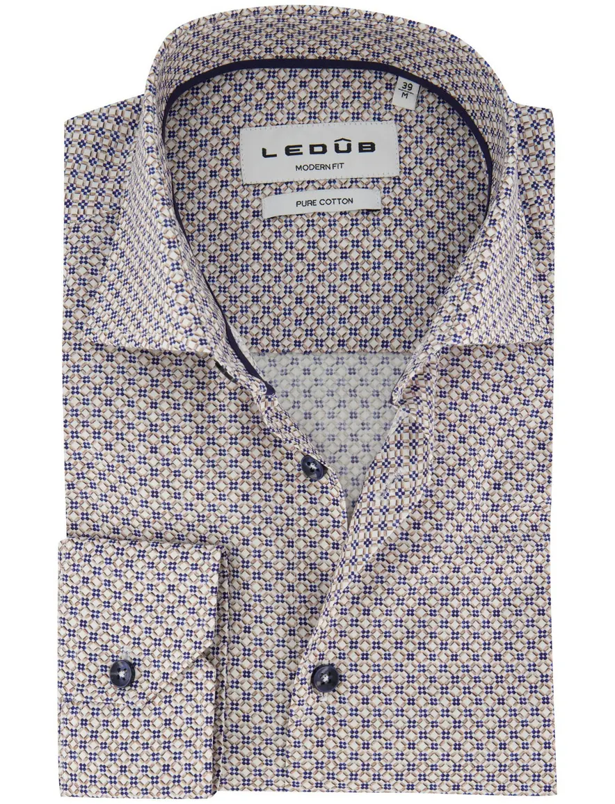Ledub Modern Fit casual overhemd blauw geprint