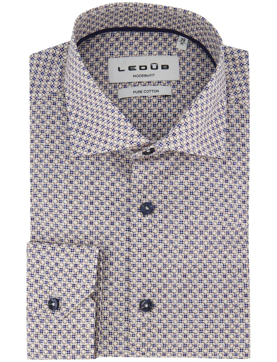Ledub Modern Fit casual overhemd blauw geprint