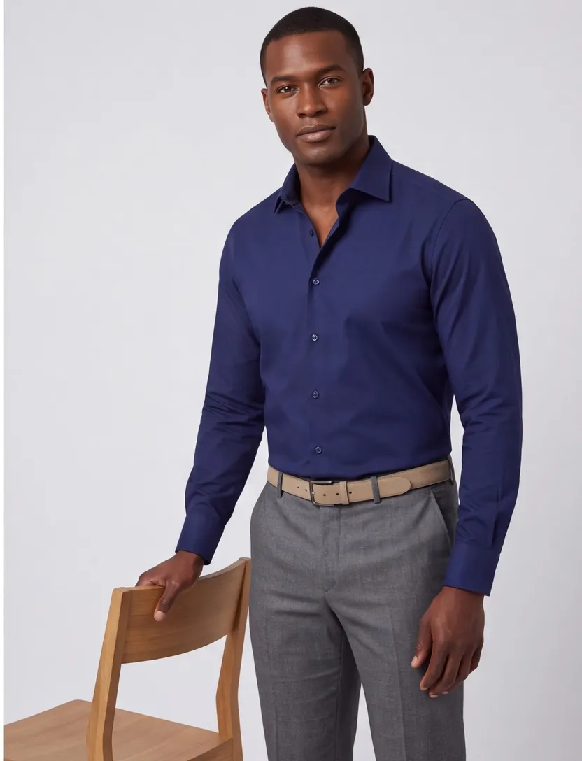 Overhemden Ledub Modern Fit donkerblauw mouwlengte 7