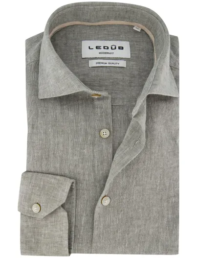 Ledub Overhemd Ledub Modern Fit groen gemêleerd