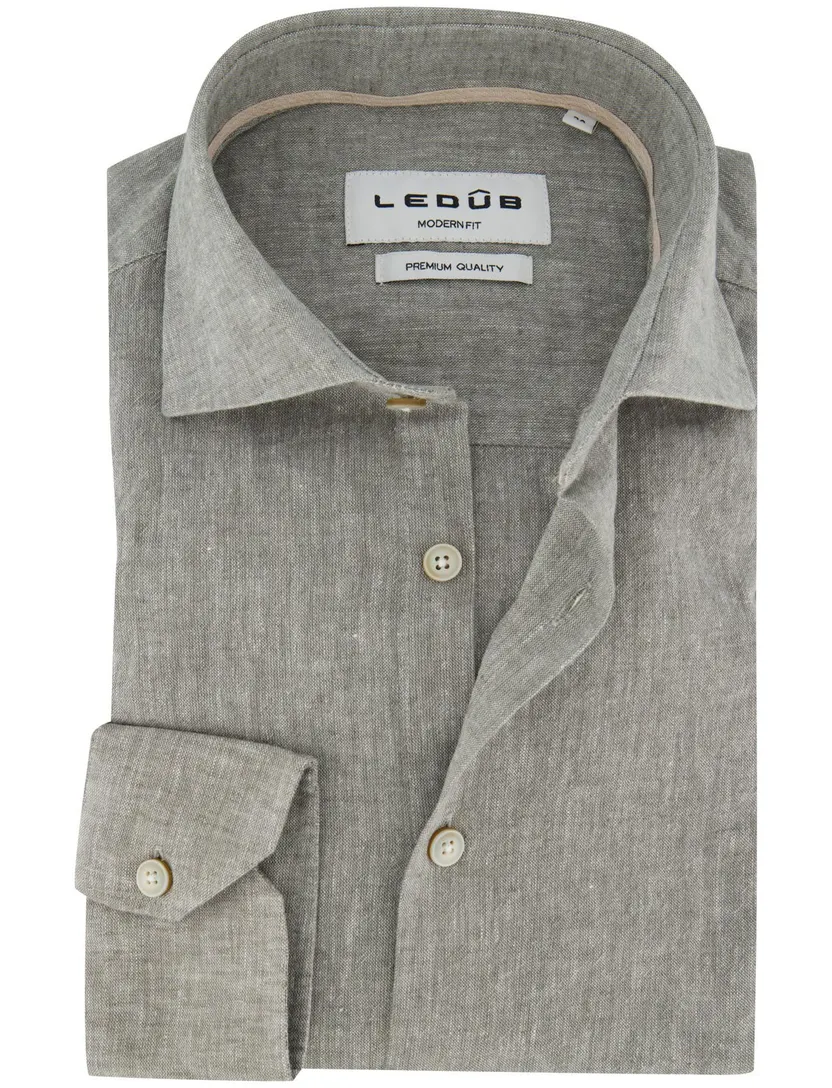 Overhemd Ledub Modern Fit groen gemêleerd
