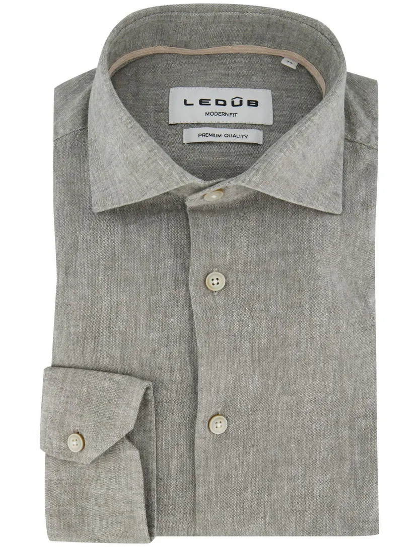 Overhemd Ledub Modern Fit groen gemêleerd