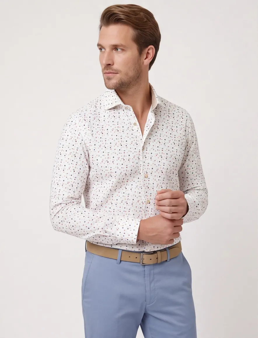 Ledub Modern Fit overhemd wit stippen print