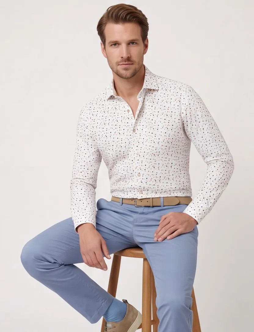 Ledub Modern Fit wit stippen print overhemd