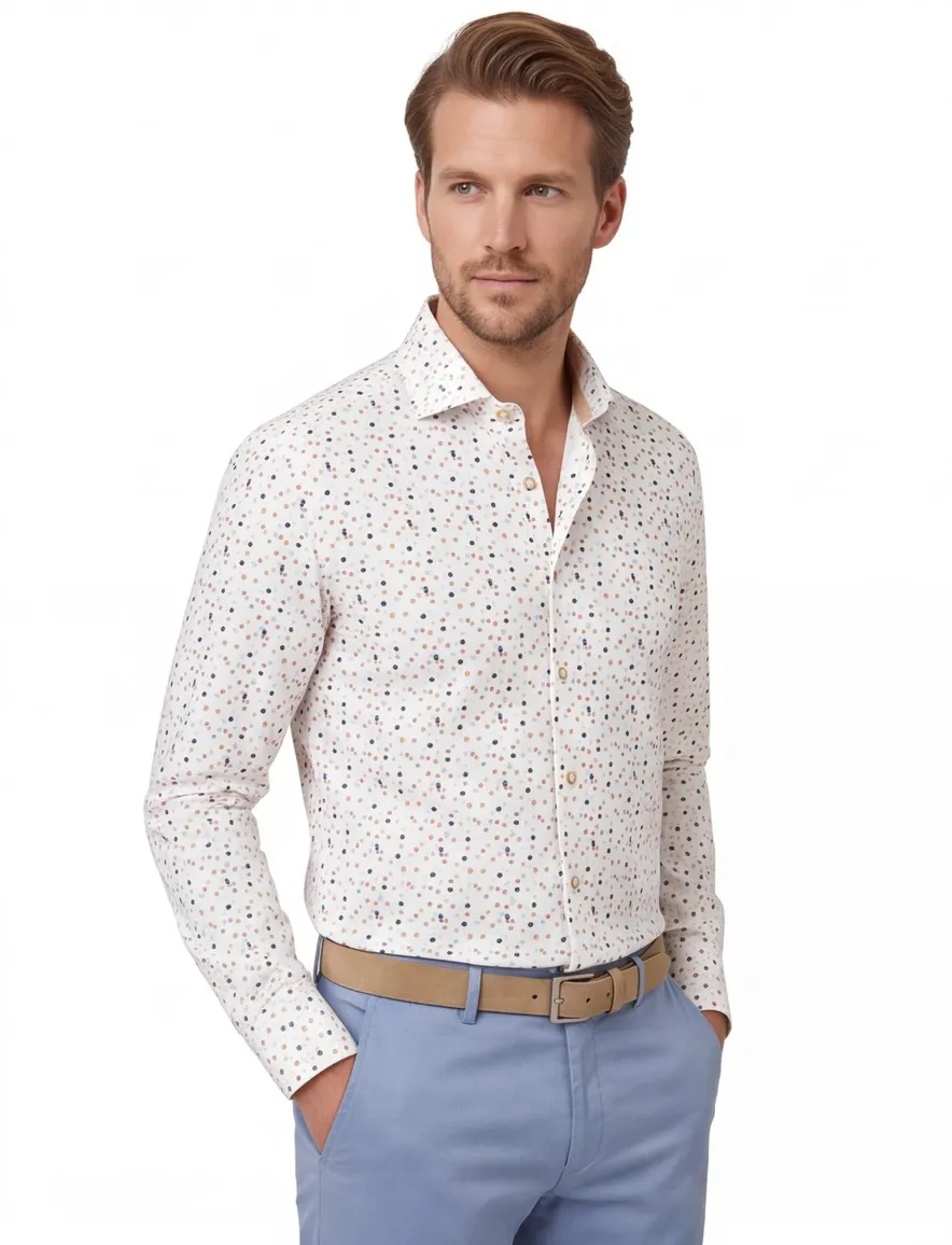 Ledub Modern Fit overhemd wit stippen print