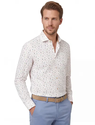 Ledub Ledub Modern Fit wit stippen print overhemd