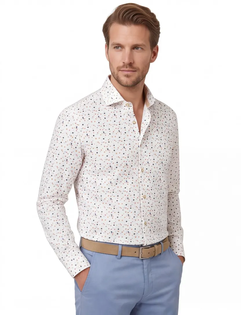 Ledub Modern Fit wit stippen print overhemd
