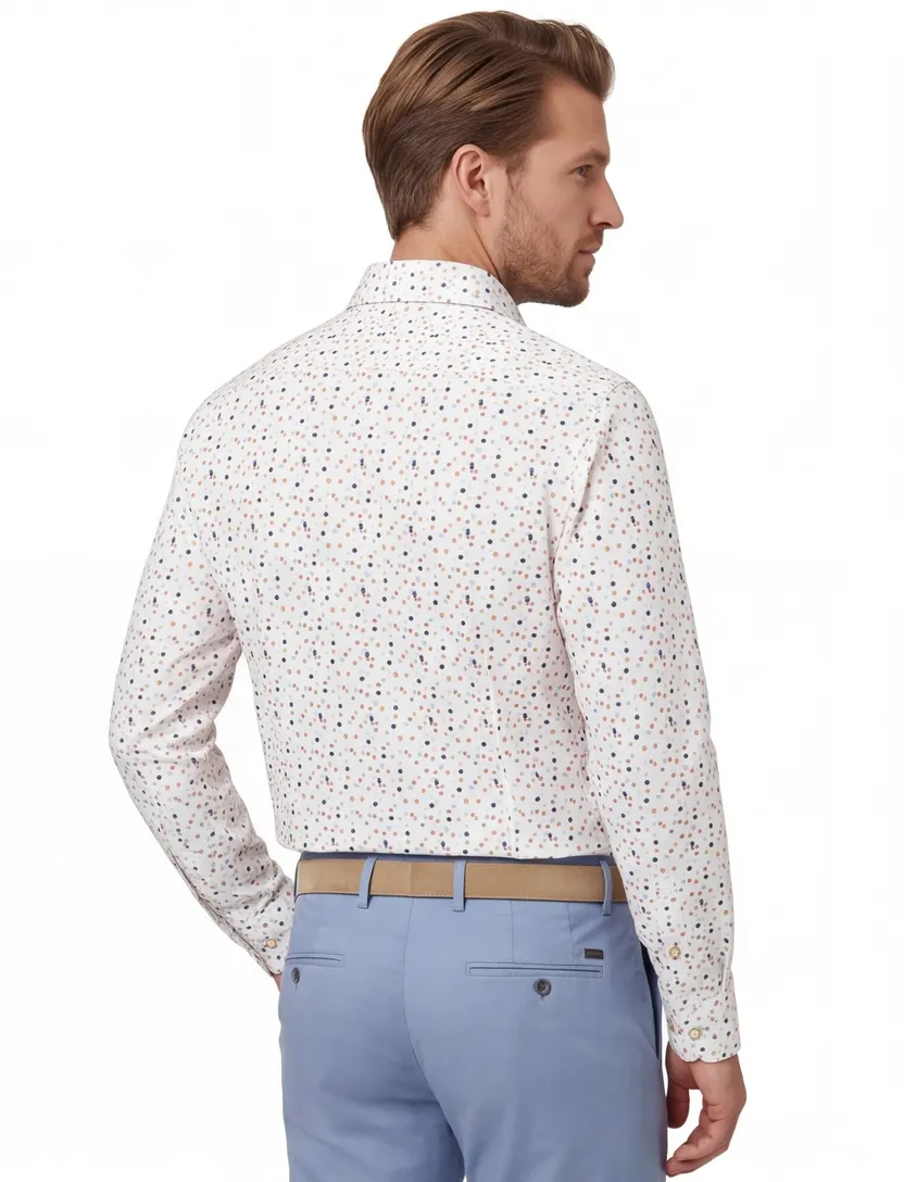 Ledub Modern Fit wit stippen print overhemd