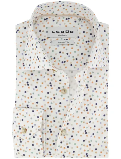 Ledub Overhemd Ledub Modern Fit wit stippen mouwlengte 7
