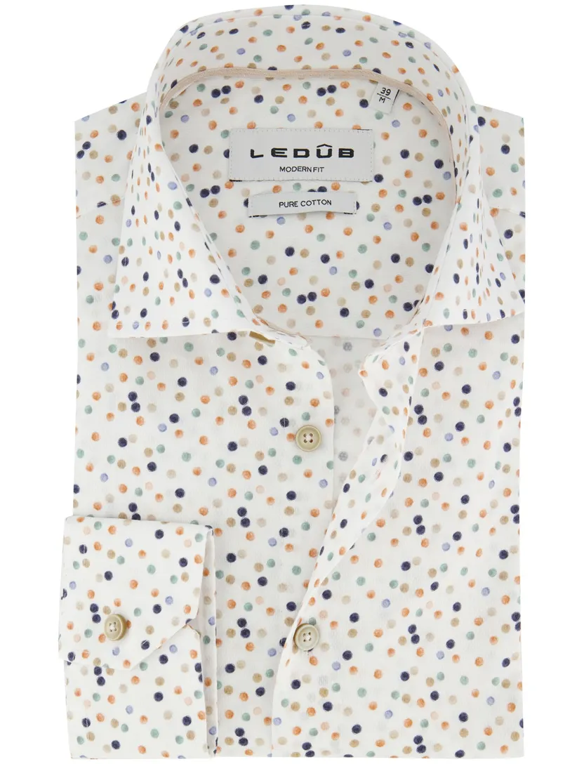 Overhemd Ledub Modern Fit wit stippen mouwlengte 7