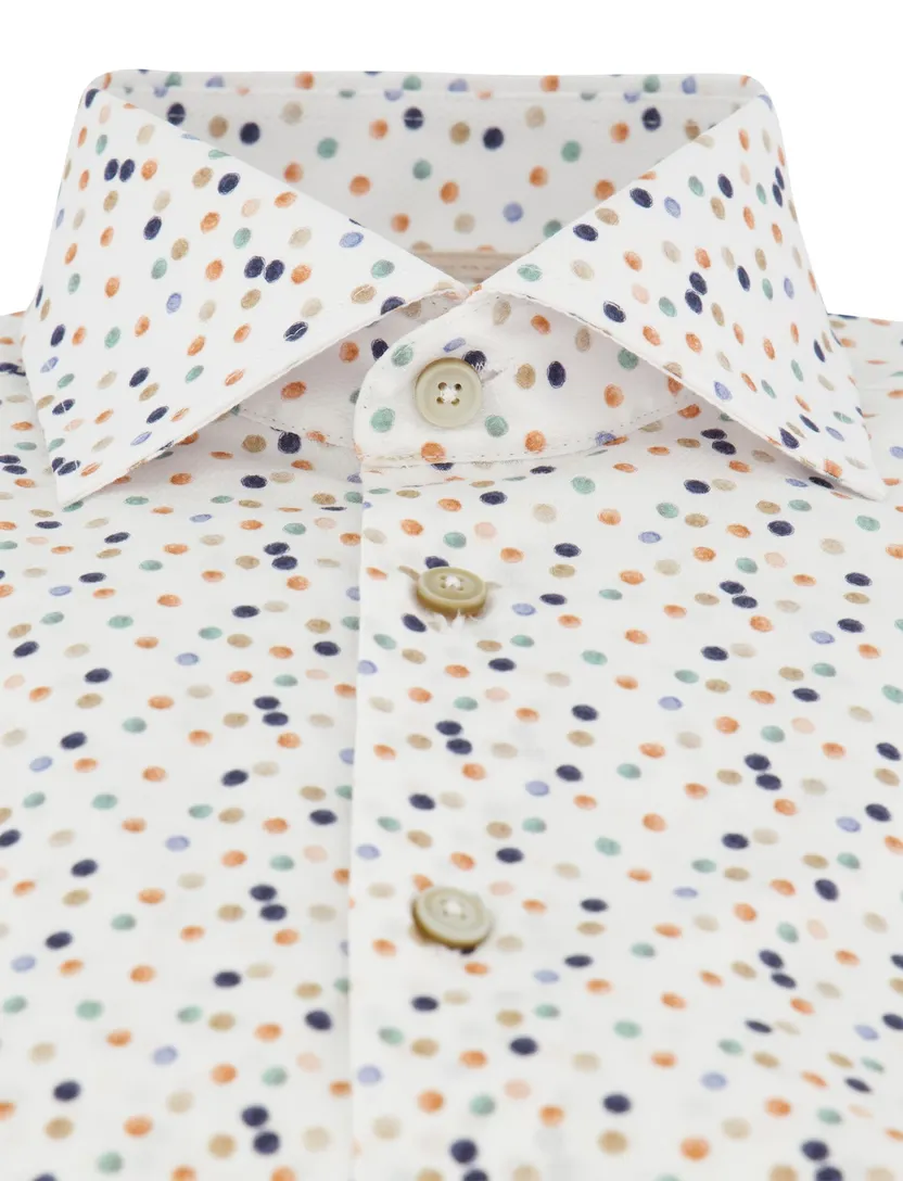 Overhemd Ledub Modern Fit wit stippen mouwlengte 7