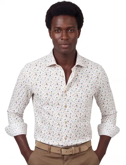 Ledub Overhemd Ledub Modern Fit wit stippen mouwlengte 7