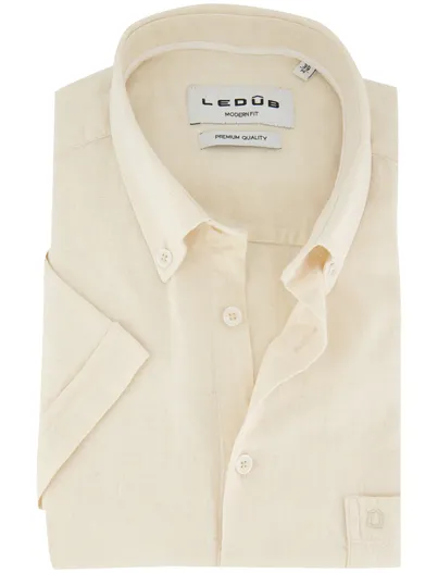 Ledub Ledub Modern Fit overhemd creme linnen korte mouw