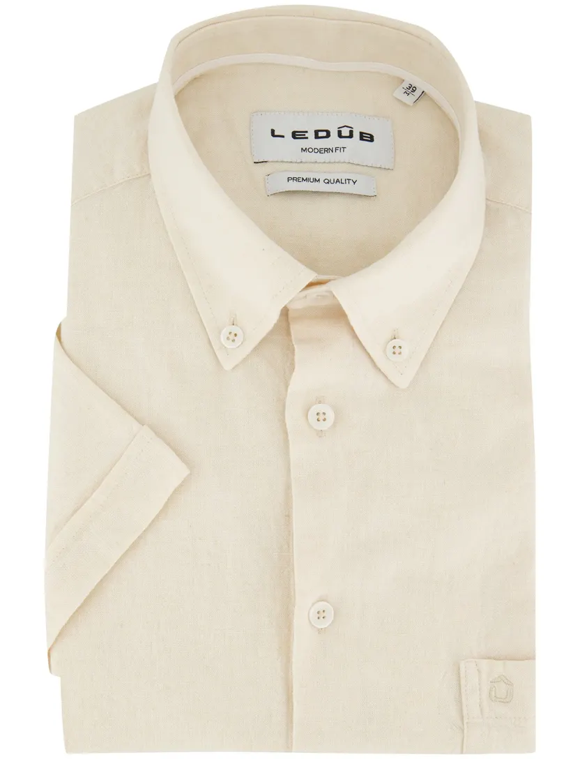 Ledub Modern Fit creme linnen korte mouw