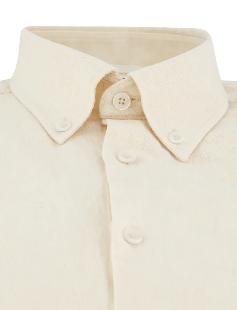 Ledub Modern Fit creme linnen korte mouw