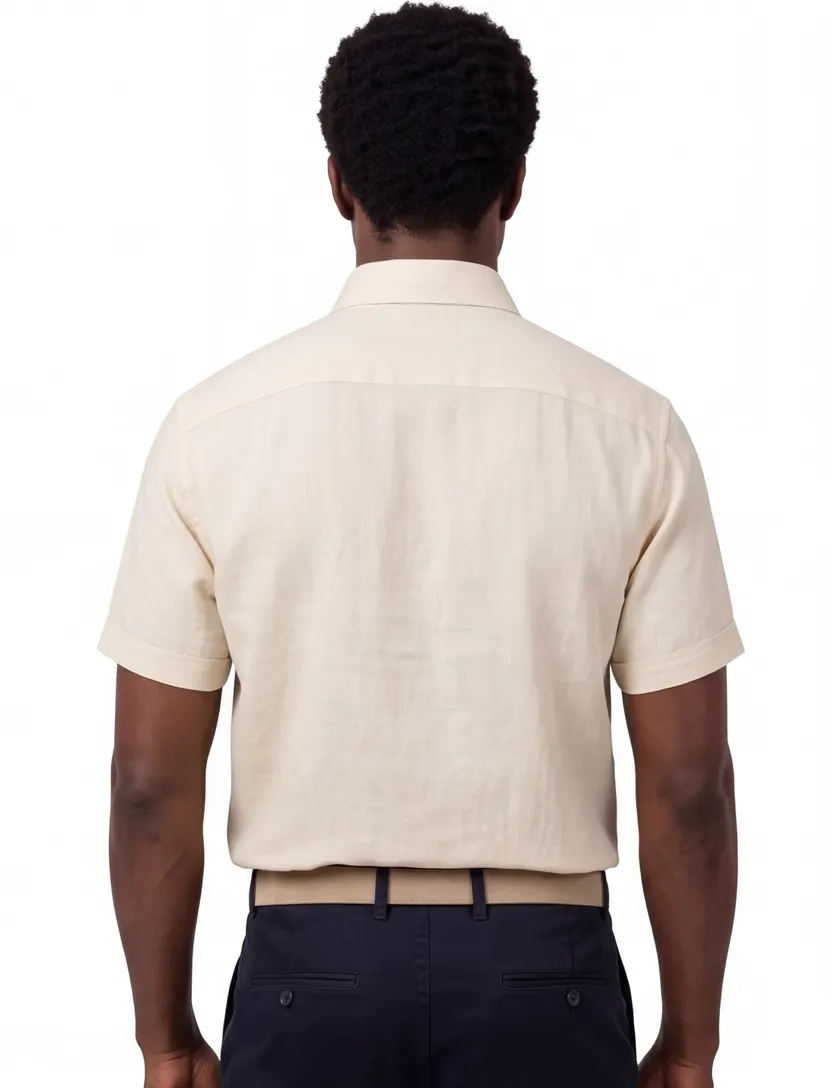 Ledub Modern Fit creme linnen korte mouw