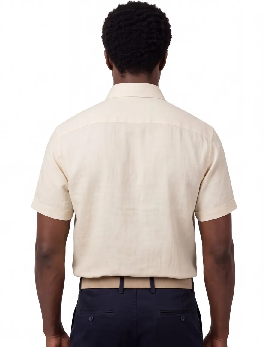 Ledub Modern Fit overhemd creme linnen korte mouw