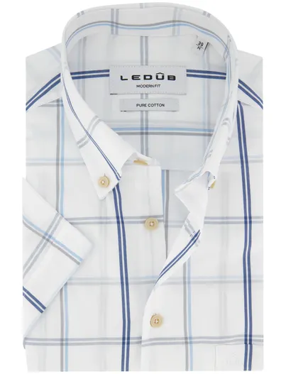 Ledub Ledub Modern Fit overhemd wit geruit met borstzak