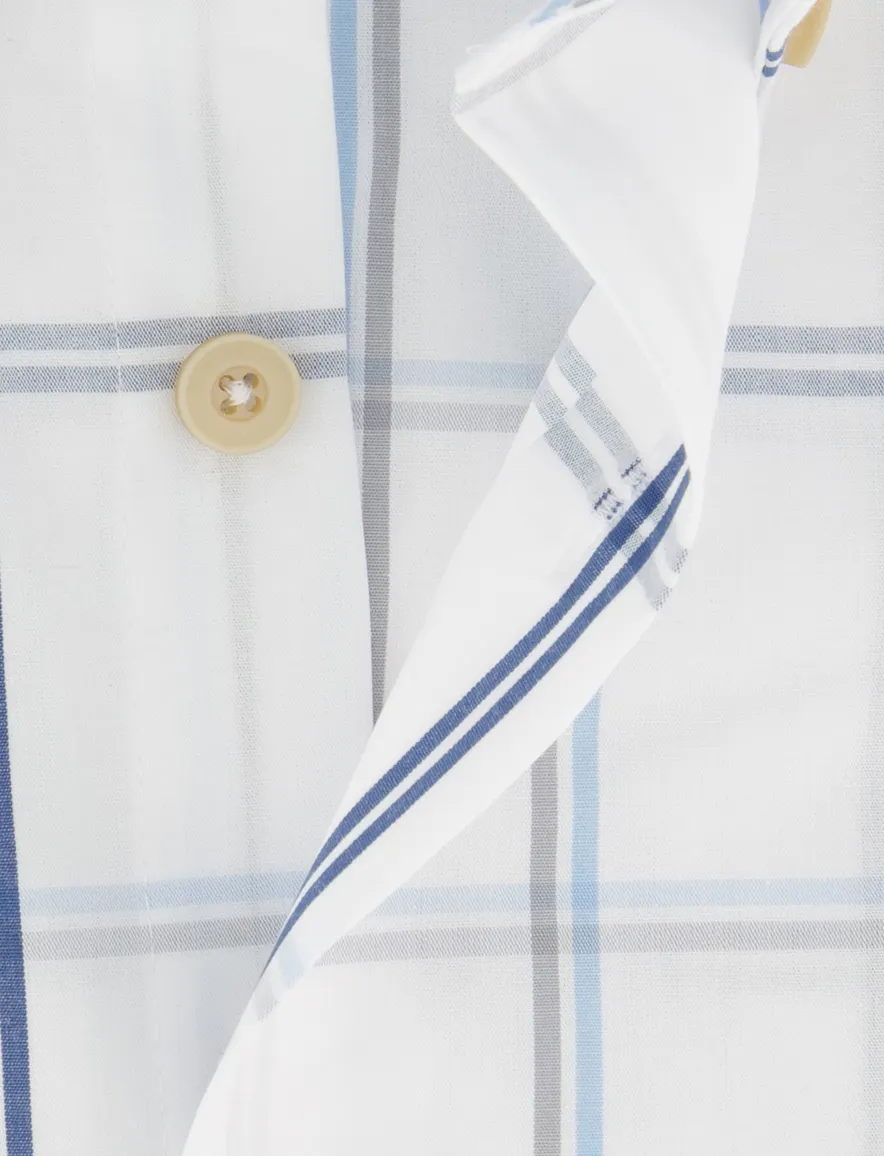 Ledub Modern Fit overhemd wit geruit met borstzak