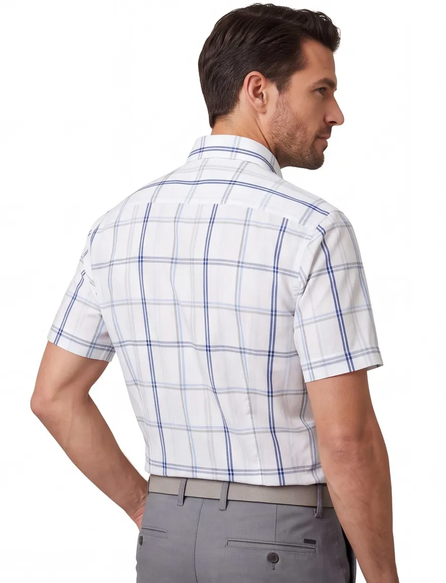 Ledub Modern Fit overhemd wit geruit met borstzak