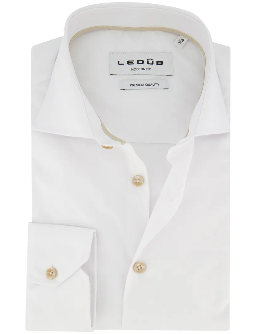 Ledub Modern Fit overhemd wit zonder borstzak