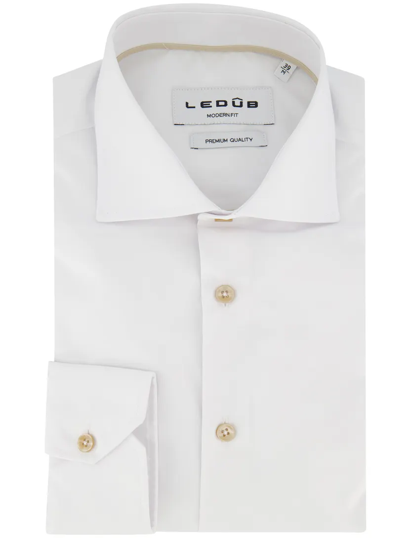 Ledub Modern Fit overhemd wit zonder borstzak