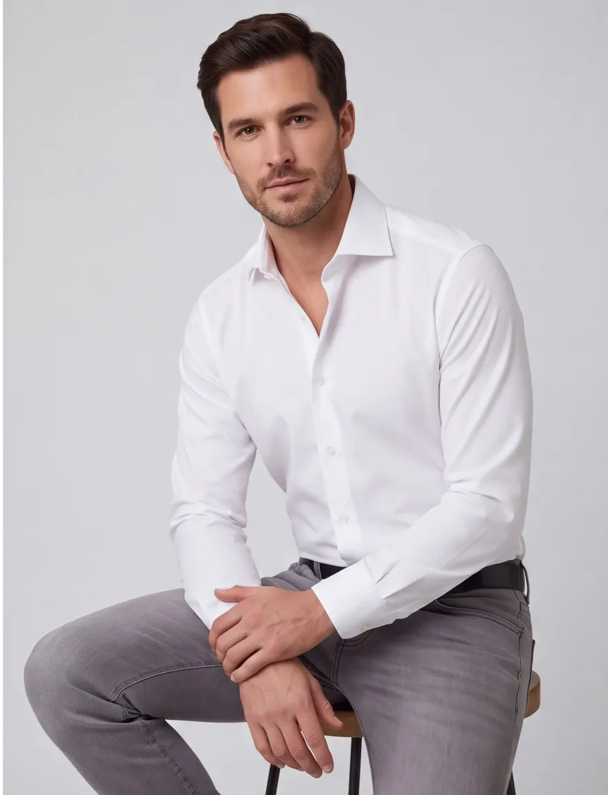 Ledub Modern Fit overhemd wit mouwlengte 7