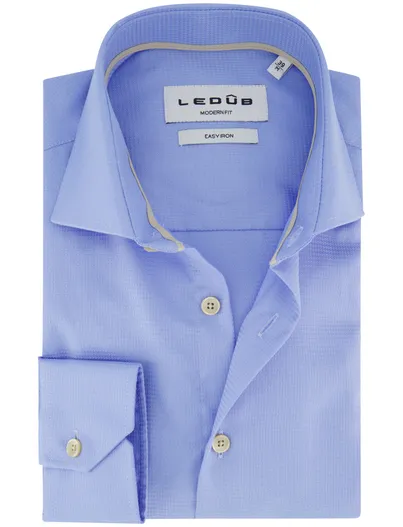 null Overhemd Ledub Modern Fit blauw 100% katoen