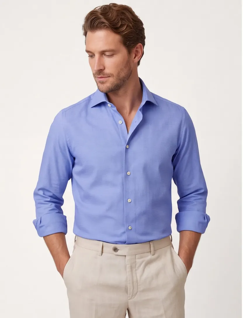 Overhemd Ledub Modern Fit blauw 100% katoen