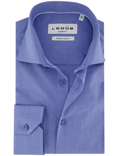 Ledub Ledub Modern Fit overhemd blauw korte mouw