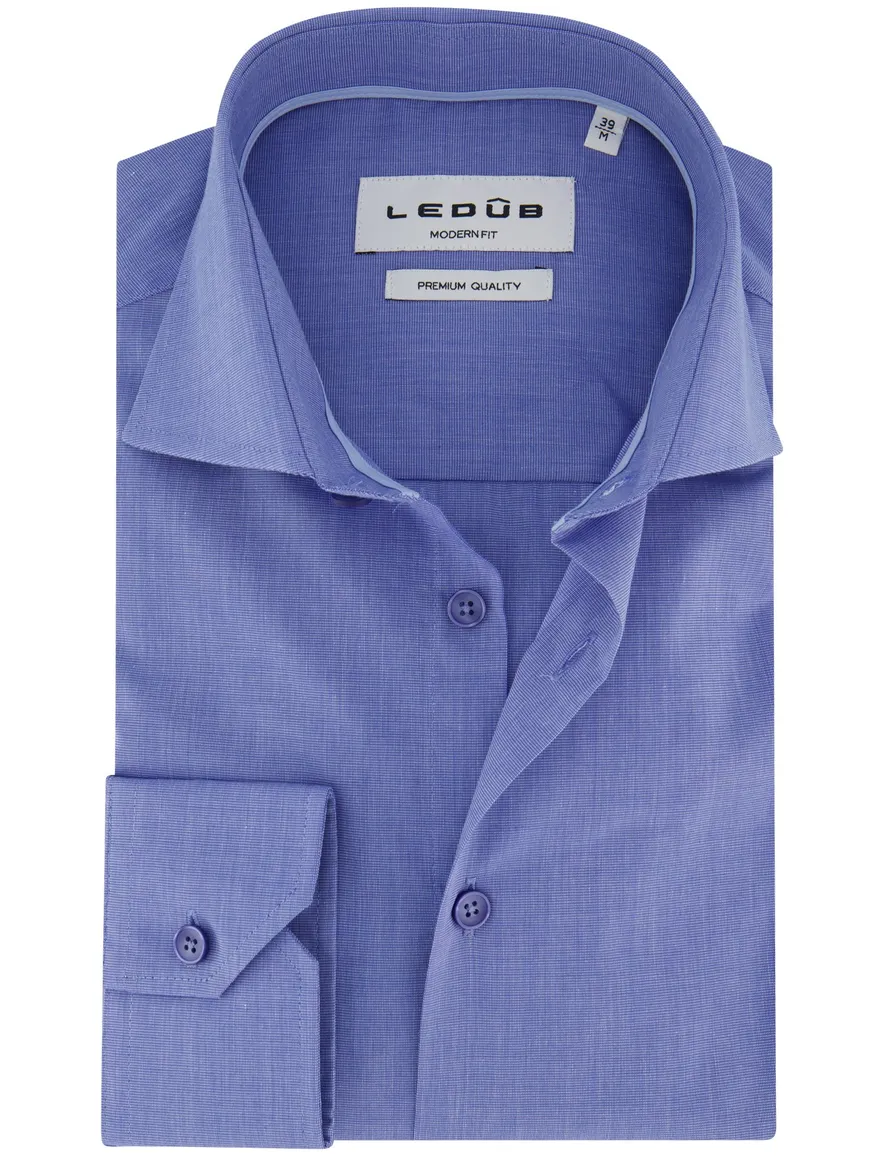 Ledub Modern Fit overhemd blauw korte mouw