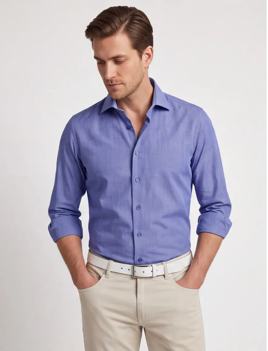 Ledub Modern Fit overhemd blauw korte mouw