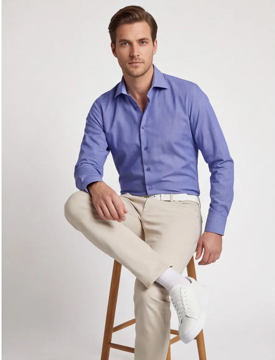 Ledub Modern Fit overhemd blauw korte mouw