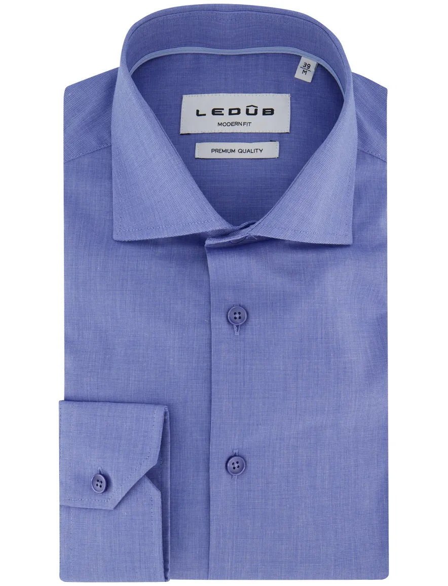 Ledub Modern Fit overhemd blauw korte mouw