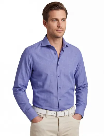 Ledub Overhemden Ledub Modern Fit blauw mouwlengte 7
