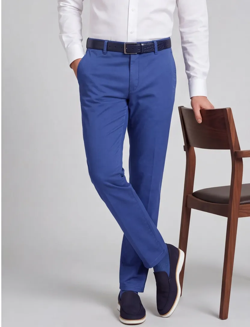 Chino Meyer blauw Rio effen