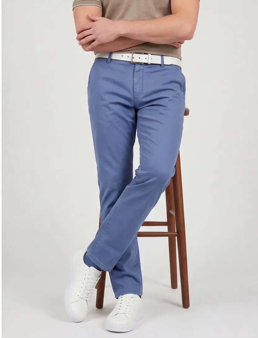 Chino effen Meyer blauw Rio