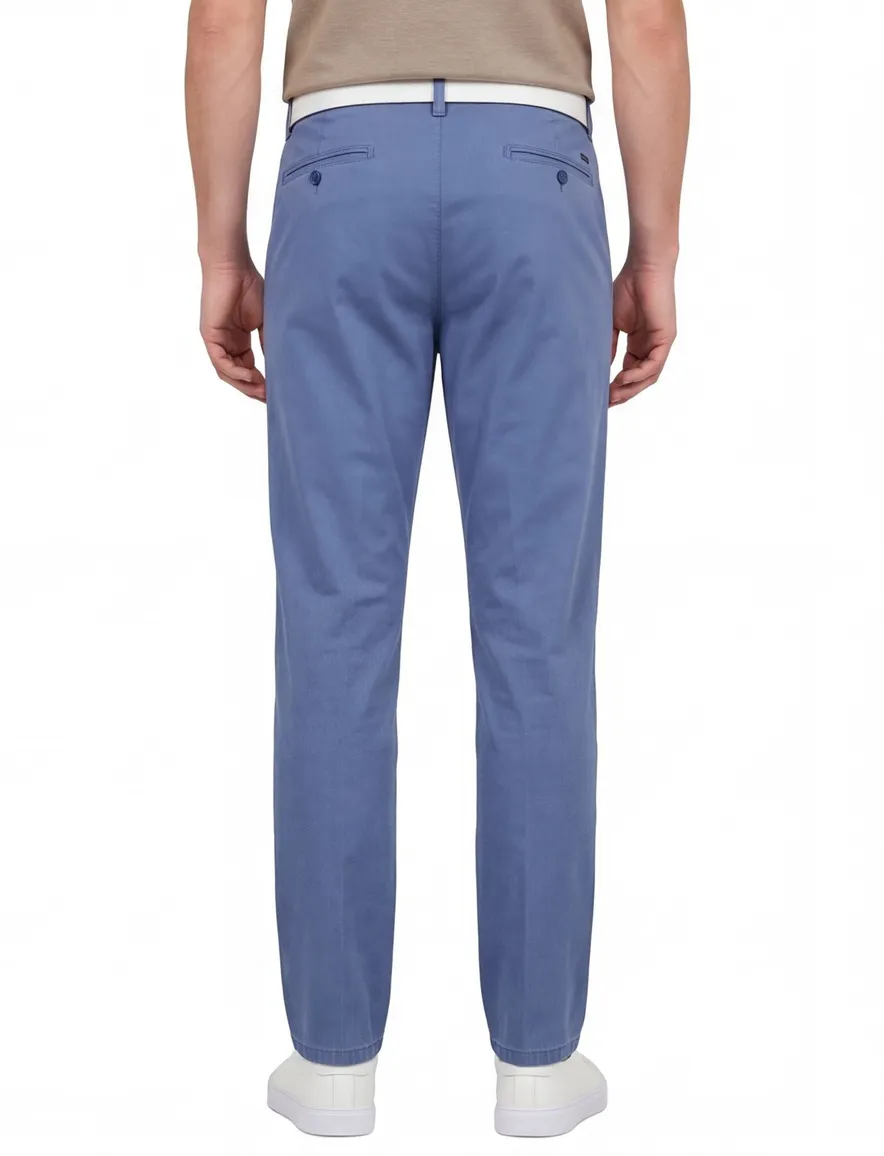 Meyer chino Rio blauw effen