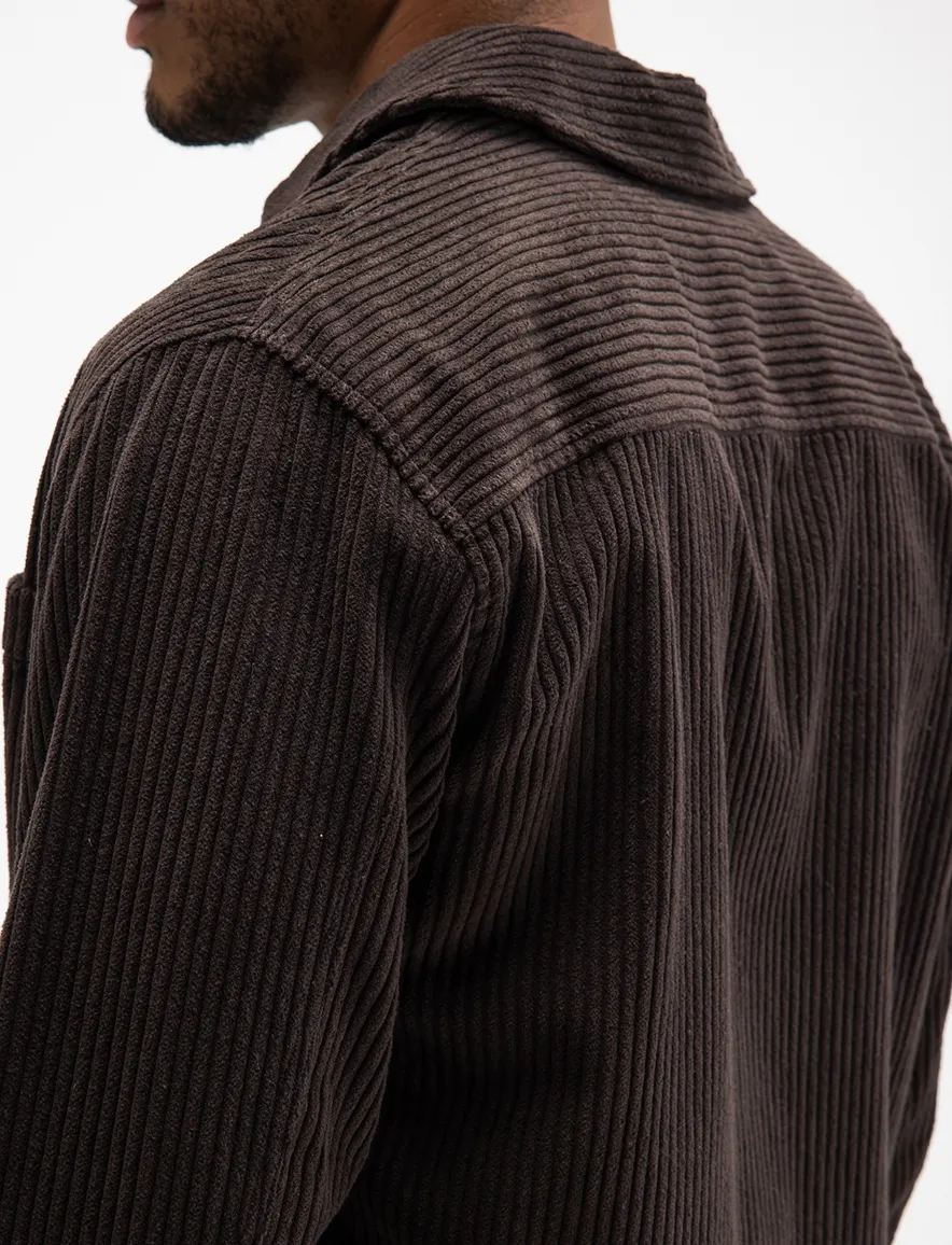 Butcher of Blue overshirt bruin rib met borstzak