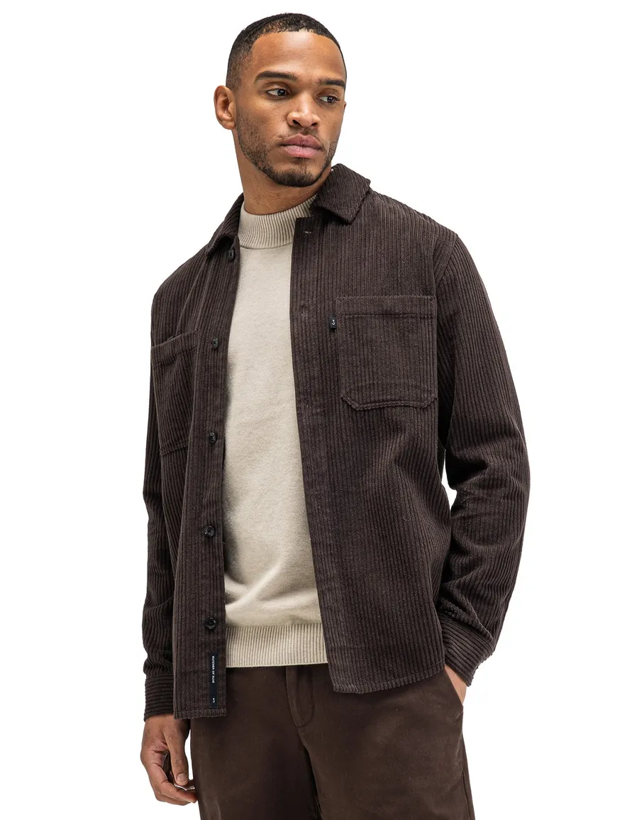 Butcher of Blue overshirt bruin rib met borstzak