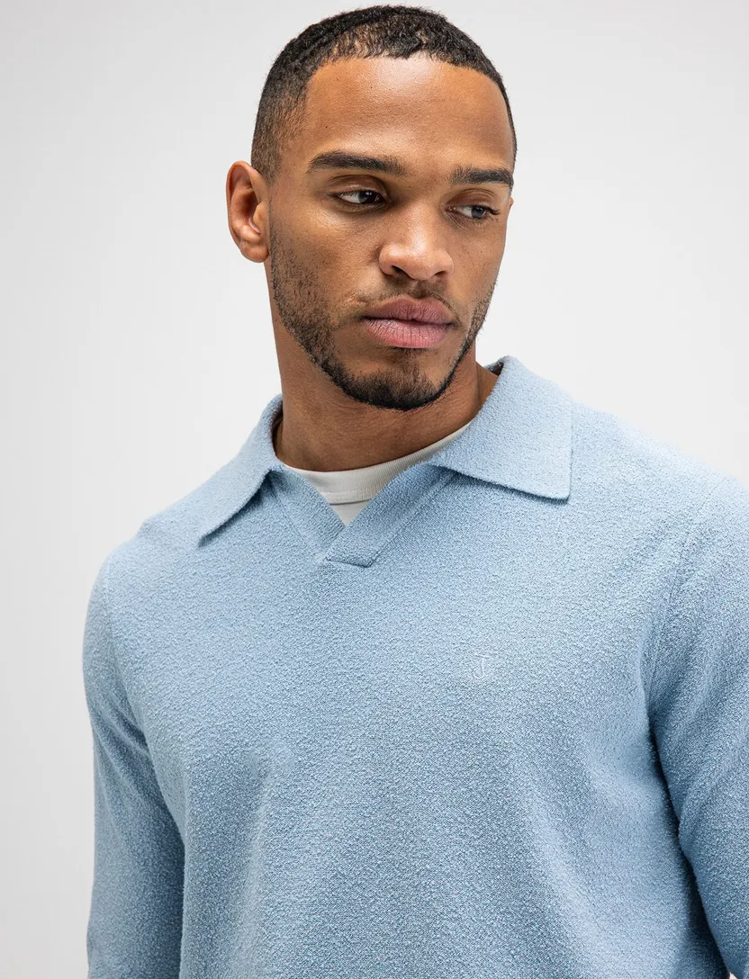 Poloshirt Butcher of Blue lichtblauw v-hals lange mouw